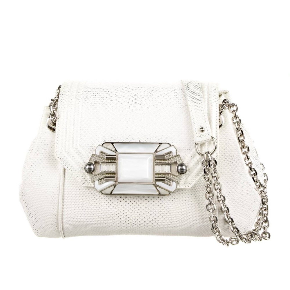 Judith Leiber Jewel White Leather Evening Bag